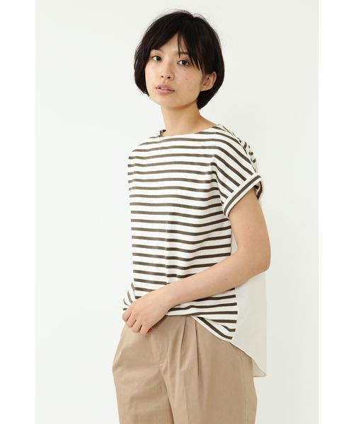human woman(ヒューマンウーマン)の「【入荷禁止】デラヴェボーダー布帛コンビカットソー(Tシャツ/カットソー・レディース・ブルー/ホワイト系その他/グレー・MEDIUM)」の2枚目の写真