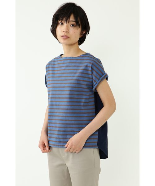 human woman(ヒューマンウーマン)の「【入荷禁止】デラヴェボーダー布帛コンビカットソー(Tシャツ/カットソー・レディース・ブルー/ホワイト系その他/グレー・MEDIUM)」の3枚目の写真