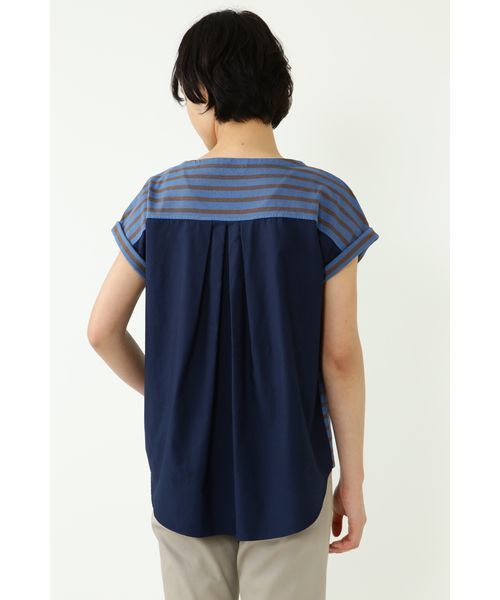 human woman(ヒューマンウーマン)の「【入荷禁止】デラヴェボーダー布帛コンビカットソー(Tシャツ/カットソー・レディース・ブルー/ホワイト系その他/グレー・MEDIUM)」の6枚目の写真