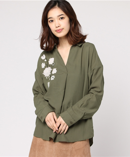 VENCEEXCHANGE（ヴァンスエクスチェンジ）の「刺繍シャツ               （シャツ/ブラウス・レディース・オリーブ/オフホワイト/オレンジ・MEDIUM）」の12枚目の写真