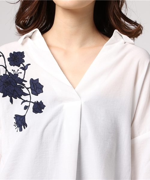 VENCEEXCHANGE（ヴァンスエクスチェンジ）の「刺繍シャツ               （シャツ/ブラウス・レディース・オリーブ/オフホワイト/オレンジ・MEDIUM）」の7枚目の写真