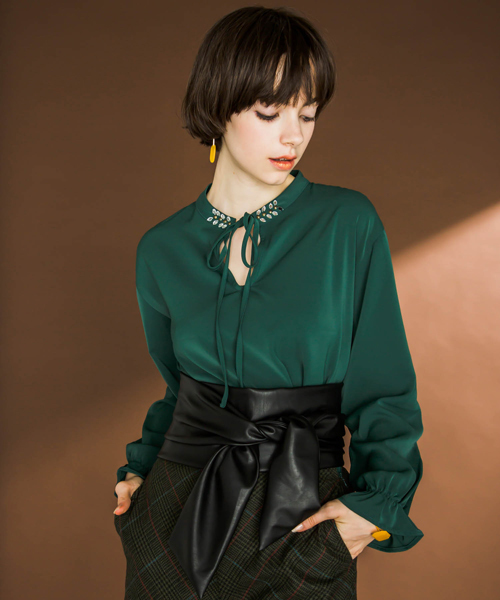 LAYMEE（レイミー）の「Clay blouse（シャツ/ブラウス・レディース・ネイビー/ホワイト/グリーン/キャメル・FREE）」の3枚目の写真