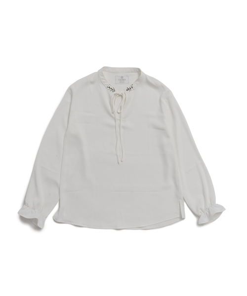 LAYMEE（レイミー）の「Clay blouse（シャツ/ブラウス・レディース・ネイビー/ホワイト/グリーン/キャメル・FREE）」の6枚目の写真