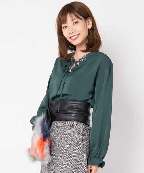 LAYMEE（レイミー）の「Clay blouse（シャツ/ブラウス・レディース・ネイビー/ホワイト/グリーン/キャメル・FREE）」の12枚目の写真