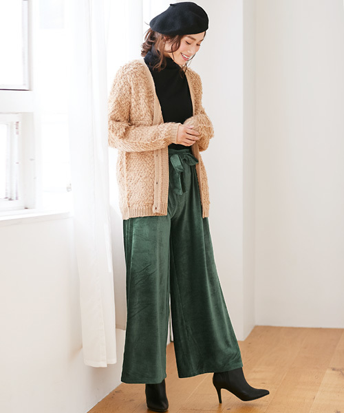 Pierrot（ピエロ）の「コーデュロイ風細コールベロア素材ウエストリボンワイドパンツ（その他パンツ・レディース・ブラック/ネイビー/ブラウン/グレー/グリーン/ボルドー・M/L）」の22枚目の写真