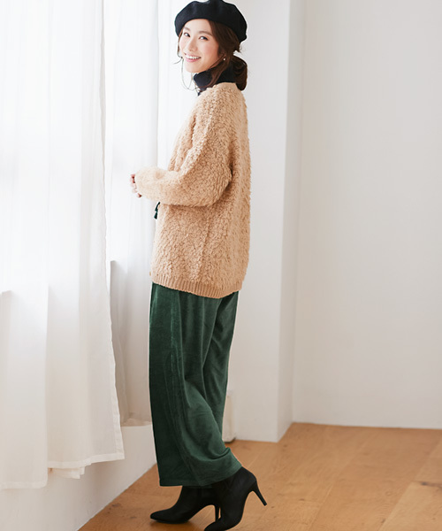 Pierrot（ピエロ）の「コーデュロイ風細コールベロア素材ウエストリボンワイドパンツ（その他パンツ・レディース・ブラック/ネイビー/ブラウン/グレー/グリーン/ボルドー・M/L）」の16枚目の写真