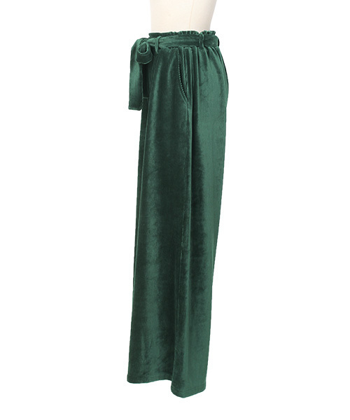 Pierrot（ピエロ）の「コーデュロイ風細コールベロア素材ウエストリボンワイドパンツ（その他パンツ・レディース・ブラック/ネイビー/ブラウン/グレー/グリーン/ボルドー・M/L）」の9枚目の写真