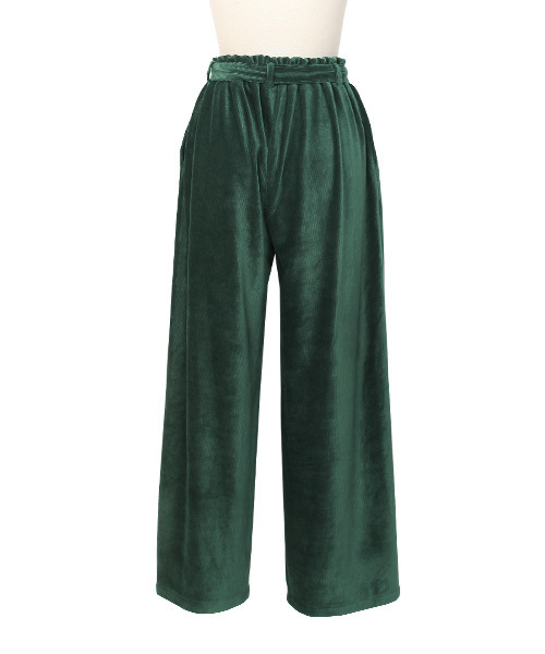 Pierrot（ピエロ）の「コーデュロイ風細コールベロア素材ウエストリボンワイドパンツ（その他パンツ・レディース・ブラック/ネイビー/ブラウン/グレー/グリーン/ボルドー・M/L）」の12枚目の写真