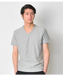 上質な大人のVネックTシャツ　ジャガードボーダー