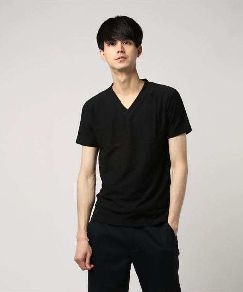 EVOLUTION(エボリューション)の「上質な大人のVネックTシャツ ジャガードボーダー(Tシャツ/カットソー・メンズ・ホワイト/ブラック/ライトグレー・LARGE/MEDIUM/X-LARGE)」の6枚目の写真