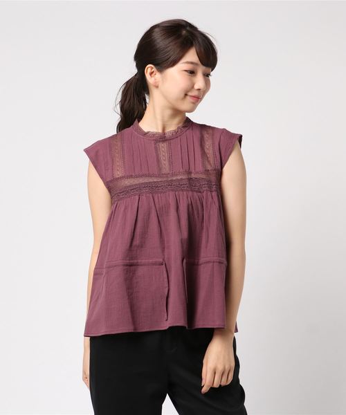 archives（アルシーヴ）の「レース切替ローンブラウス（シャツ/ブラウス・レディース・オフホワイト/ブラック/パープル・MEDIUM）」の3枚目の写真