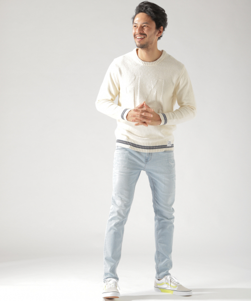 BAYFLOW（ベイフロー）の「コットンラインクループルオーバー（ニット/セーター・メンズ・ネイビー/オフホワイト・SMALL/MEDIUM/LARGE）」の17枚目の写真