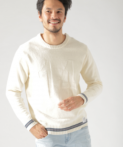 BAYFLOW（ベイフロー）の「コットンラインクループルオーバー（ニット/セーター・メンズ・ネイビー/オフホワイト・SMALL/MEDIUM/LARGE）」の16枚目の写真