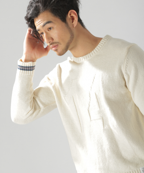 BAYFLOW（ベイフロー）の「コットンラインクループルオーバー（ニット/セーター・メンズ・ネイビー/オフホワイト・SMALL/MEDIUM/LARGE）」の15枚目の写真