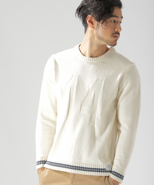 BAYFLOW（ベイフロー）の「コットンラインクループルオーバー（ニット/セーター・メンズ・ネイビー/オフホワイト・SMALL/MEDIUM/LARGE）」の14枚目の写真
