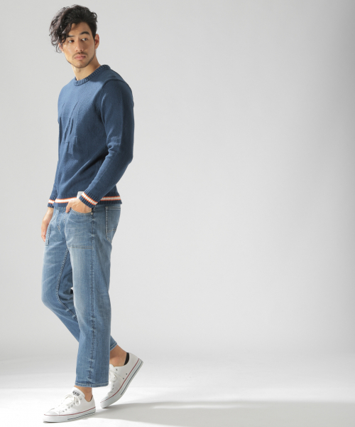 BAYFLOW（ベイフロー）の「コットンラインクループルオーバー（ニット/セーター・メンズ・ネイビー/オフホワイト・SMALL/MEDIUM/LARGE）」の12枚目の写真