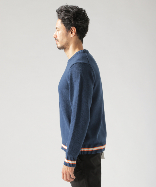 BAYFLOW（ベイフロー）の「コットンラインクループルオーバー（ニット/セーター・メンズ・ネイビー/オフホワイト・SMALL/MEDIUM/LARGE）」の9枚目の写真