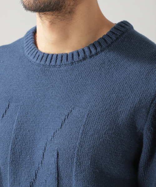 BAYFLOW（ベイフロー）の「コットンラインクループルオーバー（ニット/セーター・メンズ・ネイビー/オフホワイト・SMALL/MEDIUM/LARGE）」の7枚目の写真