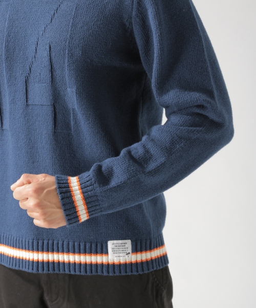 BAYFLOW（ベイフロー）の「コットンラインクループルオーバー（ニット/セーター・メンズ・ネイビー/オフホワイト・SMALL/MEDIUM/LARGE）」の6枚目の写真