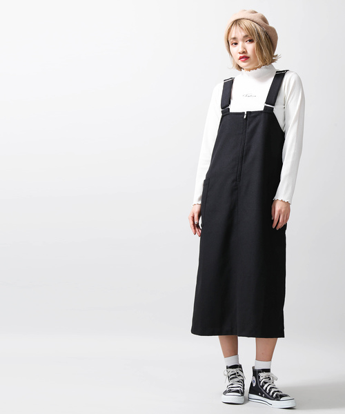 WEGO（ウィゴー）の「WEGO/ハイウエストジャンパースカート（ジャンパースカート・レディース・ブラック/杢グレー・FREE）」の5枚目の写真