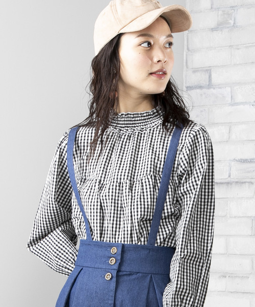 WEGO（ウィゴー）の「WEGO/シャーリングハイネックブラウス（シャツ/ブラウス・レディース・ブラック/ホワイト系その他4/ホワイト系その他2/アイボリー/ドット/ブラック系その他2/オフホワイト・FREE）」の6枚目の写真