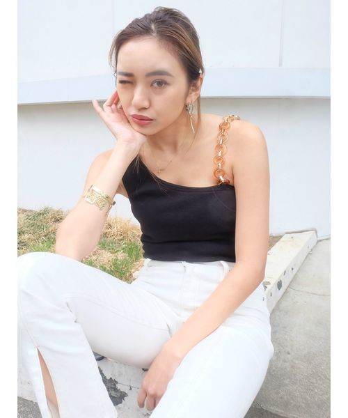 EVRIS（エヴリス）の「ワンショルダーサークルモチーフトップス（タンクトップ・レディース・ホワイト/ブラック/オレンジ/ブラウン・FREE）」の17枚目の写真