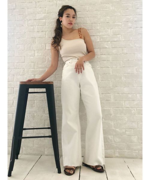 EVRIS（エヴリス）の「ワンショルダーサークルモチーフトップス（タンクトップ・レディース・ホワイト/ブラック/オレンジ/ブラウン・FREE）」の20枚目の写真