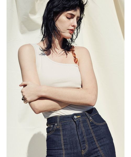 EVRIS（エヴリス）の「ワンショルダーサークルモチーフトップス（タンクトップ・レディース・ホワイト/ブラック/オレンジ/ブラウン・FREE）」の18枚目の写真