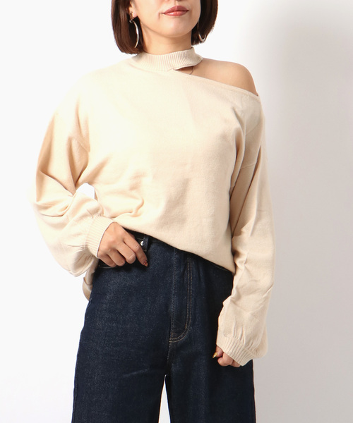 VENCEEXCHANGE（ヴァンスエクスチェンジ）の「肩開きニットプルオーバー（ニット/セーター・レディース・ブラック/ベージュ/オフホワイト・M）」の2枚目の写真