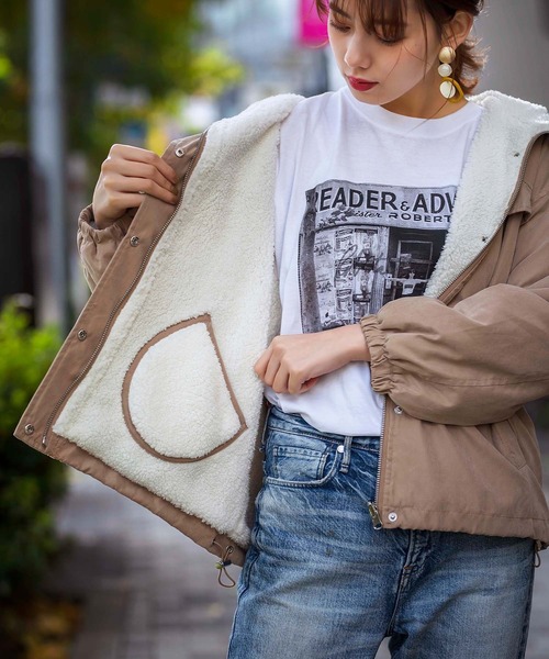 GeeRA（ジーラ）の「リバーシブルボアマウンテンパーカー（マウンテンパーカー・レディース・ベージュ/カーキ・LARGE/X-LARGE/MEDIUM）」の6枚目の写真