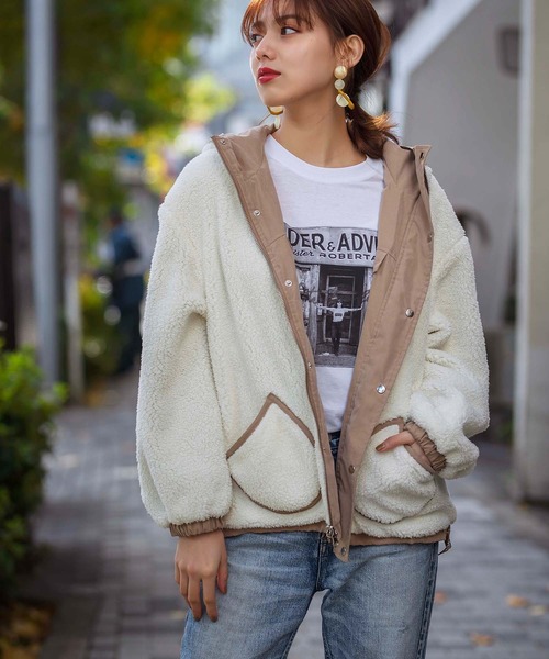 GeeRA（ジーラ）の「リバーシブルボアマウンテンパーカー（マウンテンパーカー・レディース・ベージュ/カーキ・LARGE/X-LARGE/MEDIUM）」の7枚目の写真