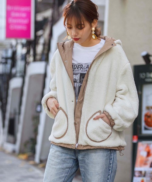 GeeRA（ジーラ）の「リバーシブルボアマウンテンパーカー（マウンテンパーカー・レディース・ベージュ/カーキ・LARGE/X-LARGE/MEDIUM）」の13枚目の写真