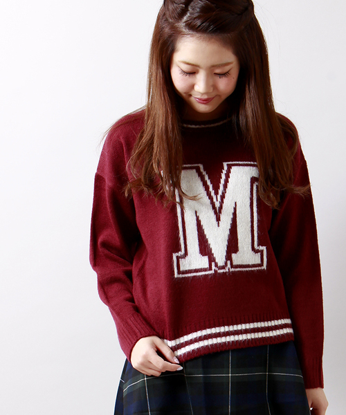 WEGO(ウィゴー)の「WEGO/ラインイニシャルニット(ニット/セーター・レディース・オフホワイト/ダークグリーン/ネイビー/ワイン/マスタード・FREE)」の5枚目の写真