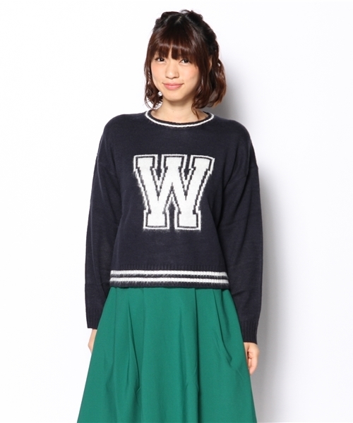 WEGO(ウィゴー)の「WEGO/ラインイニシャルニット(ニット/セーター・レディース・オフホワイト/ダークグリーン/ネイビー/ワイン/マスタード・FREE)」の13枚目の写真