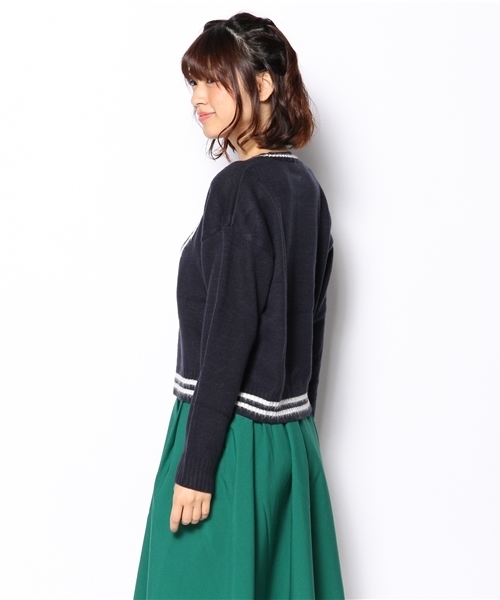 WEGO(ウィゴー)の「WEGO/ラインイニシャルニット(ニット/セーター・レディース・オフホワイト/ダークグリーン/ネイビー/ワイン/マスタード・FREE)」の14枚目の写真