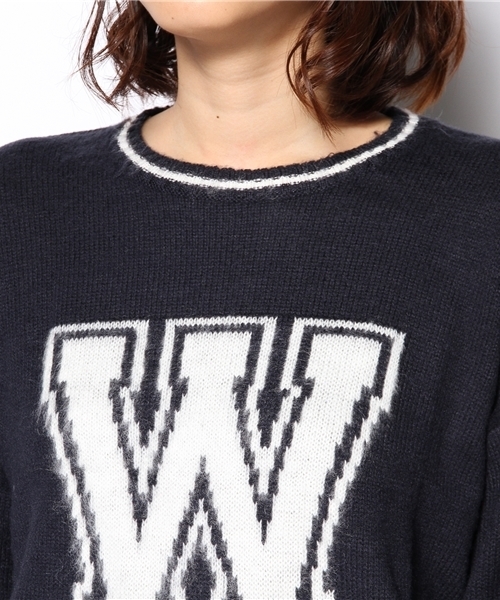 WEGO(ウィゴー)の「WEGO/ラインイニシャルニット(ニット/セーター・レディース・オフホワイト/ダークグリーン/ネイビー/ワイン/マスタード・FREE)」の16枚目の写真