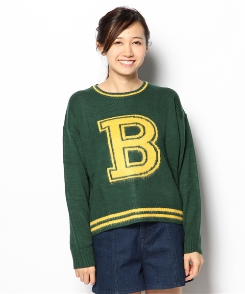 WEGO(ウィゴー)の「WEGO/ラインイニシャルニット(ニット/セーター・レディース・オフホワイト/ダークグリーン/ネイビー/ワイン/マスタード・FREE)」の7枚目の写真