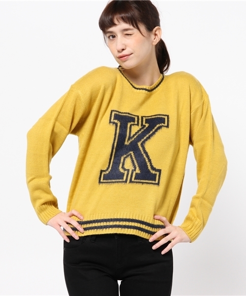 WEGO(ウィゴー)の「WEGO/ラインイニシャルニット(ニット/セーター・レディース・オフホワイト/ダークグリーン/ネイビー/ワイン/マスタード・FREE)」の18枚目の写真