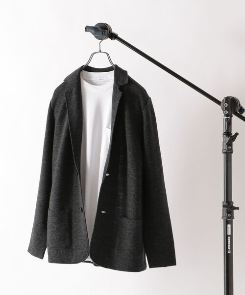 gim ノーカラーニットジャケット size L ストレッチUL-GRID