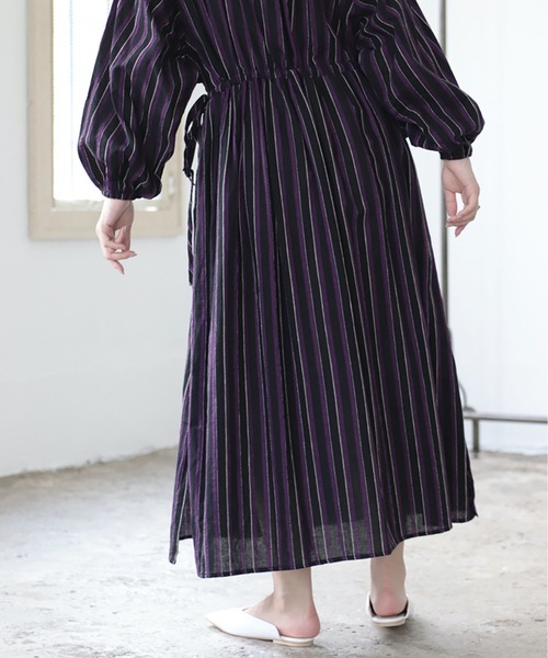 sakishimatokyo(サキシマトーキョー)の「【ZOZO限定】サキシマamp「ストライプサイドリボンワンピース/ボリューム袖」(シャツワンピース・レディース・ブラック/イエロー/ブラウン・FREE)」の6枚目の写真