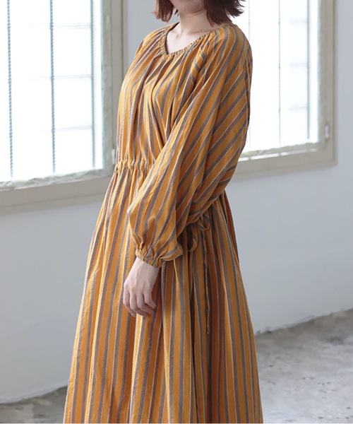 sakishimatokyo(サキシマトーキョー)の「【ZOZO限定】サキシマamp「ストライプサイドリボンワンピース/ボリューム袖」(シャツワンピース・レディース・ブラック/イエロー/ブラウン・FREE)」の8枚目の写真