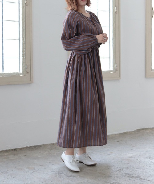 sakishimatokyo(サキシマトーキョー)の「【ZOZO限定】サキシマamp「ストライプサイドリボンワンピース/ボリューム袖」(シャツワンピース・レディース・ブラック/イエロー/ブラウン・FREE)」の5枚目の写真