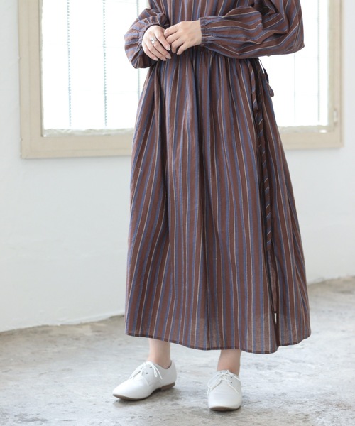 sakishimatokyo(サキシマトーキョー)の「【ZOZO限定】サキシマamp「ストライプサイドリボンワンピース/ボリューム袖」(シャツワンピース・レディース・ブラック/イエロー/ブラウン・FREE)」の13枚目の写真