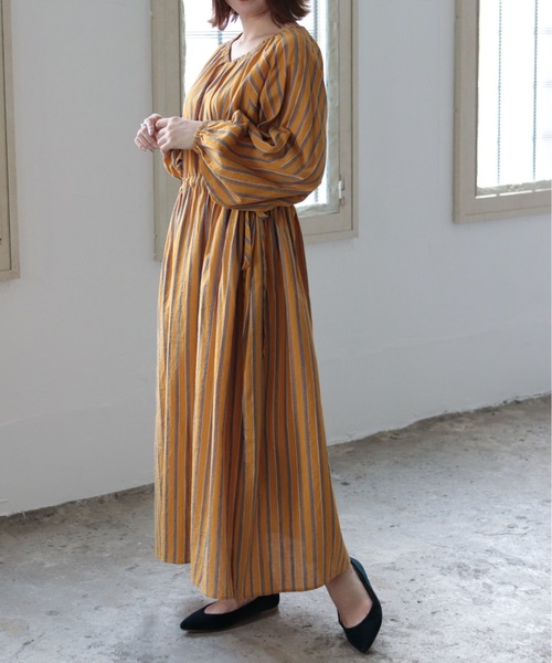 sakishimatokyo(サキシマトーキョー)の「【ZOZO限定】サキシマamp「ストライプサイドリボンワンピース/ボリューム袖」(シャツワンピース・レディース・ブラック/イエロー/ブラウン・FREE)」の14枚目の写真