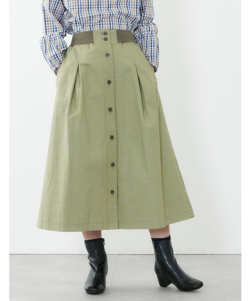 POU DOU DOU（プードゥドゥ）の「ウエストリブ使いタックスカート（スカート・レディース・インディゴブルー/イエロー/カーキ/キナリ・3）」の3枚目の写真