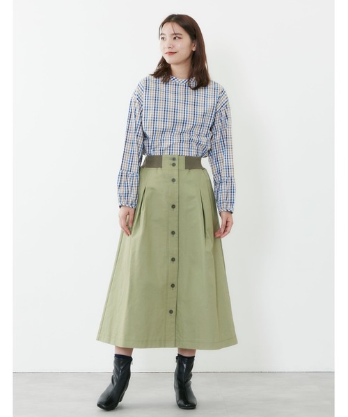 POU DOU DOU（プードゥドゥ）の「ウエストリブ使いタックスカート（スカート・レディース・インディゴブルー/イエロー/カーキ/キナリ・3）」の5枚目の写真