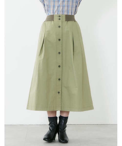 POU DOU DOU（プードゥドゥ）の「ウエストリブ使いタックスカート（スカート・レディース・インディゴブルー/イエロー/カーキ/キナリ・3）」の7枚目の写真