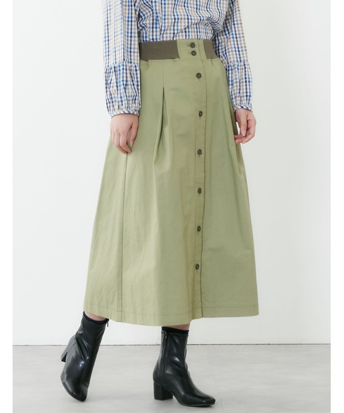 POU DOU DOU（プードゥドゥ）の「ウエストリブ使いタックスカート（スカート・レディース・インディゴブルー/イエロー/カーキ/キナリ・3）」の8枚目の写真