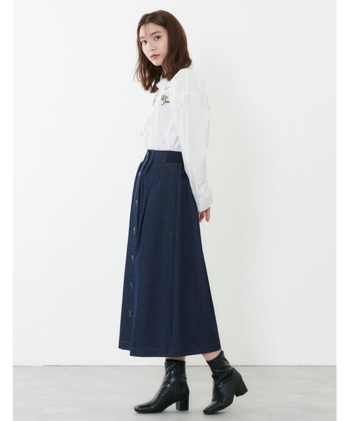 POU DOU DOU（プードゥドゥ）の「ウエストリブ使いタックスカート（スカート・レディース・インディゴブルー/イエロー/カーキ/キナリ・3）」の11枚目の写真