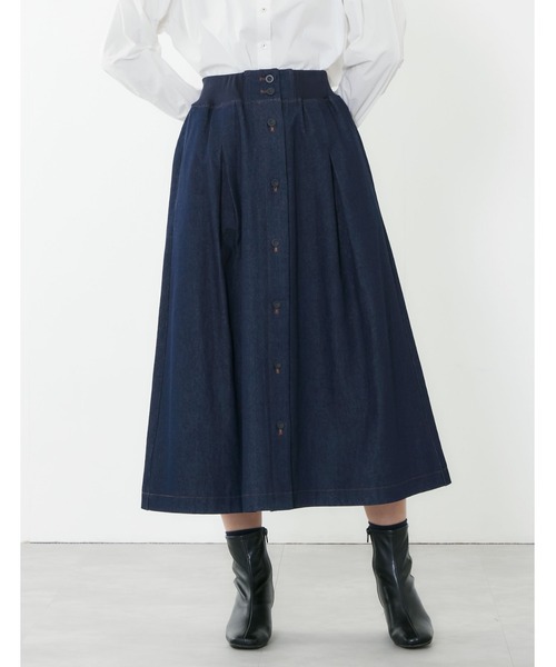 POU DOU DOU（プードゥドゥ）の「ウエストリブ使いタックスカート（スカート・レディース・インディゴブルー/イエロー/カーキ/キナリ・3）」の12枚目の写真